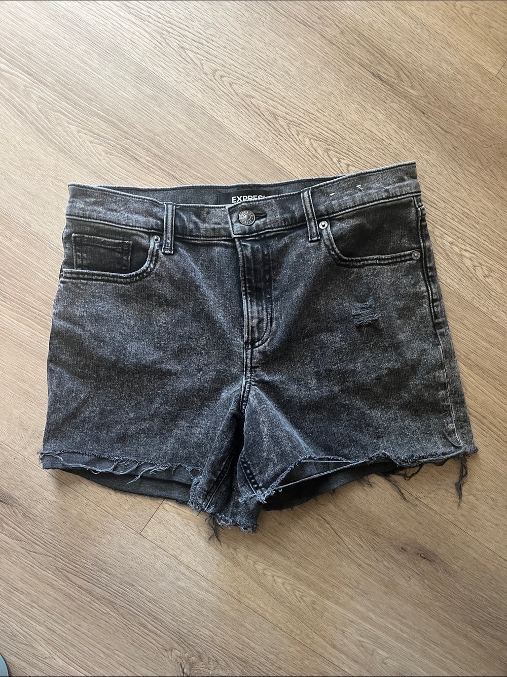 Express Washed Black Denim Frayed Cutoff Shorts